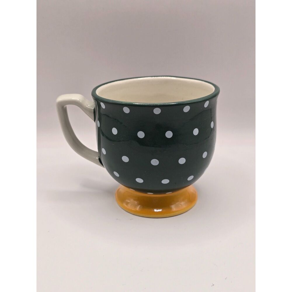 The Pioneer Woman Flea Market Green Polka Dot Footed Coffee Mug Cup Stoneware